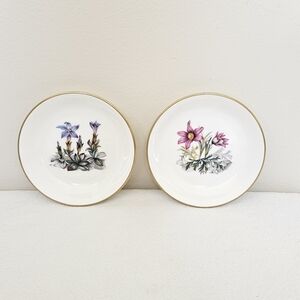 2 Royal Worcester Bone China Floral Porcelain Trinket Plates Gold Trim